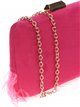 Suede effect clutch with feathers fucsia