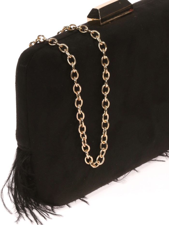 Schwarze Wildleder-Feder-Partyclutch