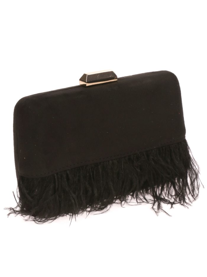 Schwarze Wildleder-Feder-Partyclutch