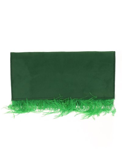 Suede effect clutch with feathers verde-hierba