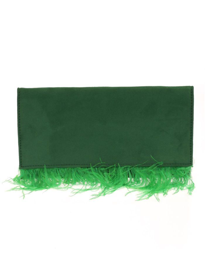 Suede effect clutch with feathers verde-hierba