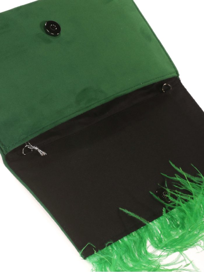 Cartera fiesta antelina plumas verde-hierba