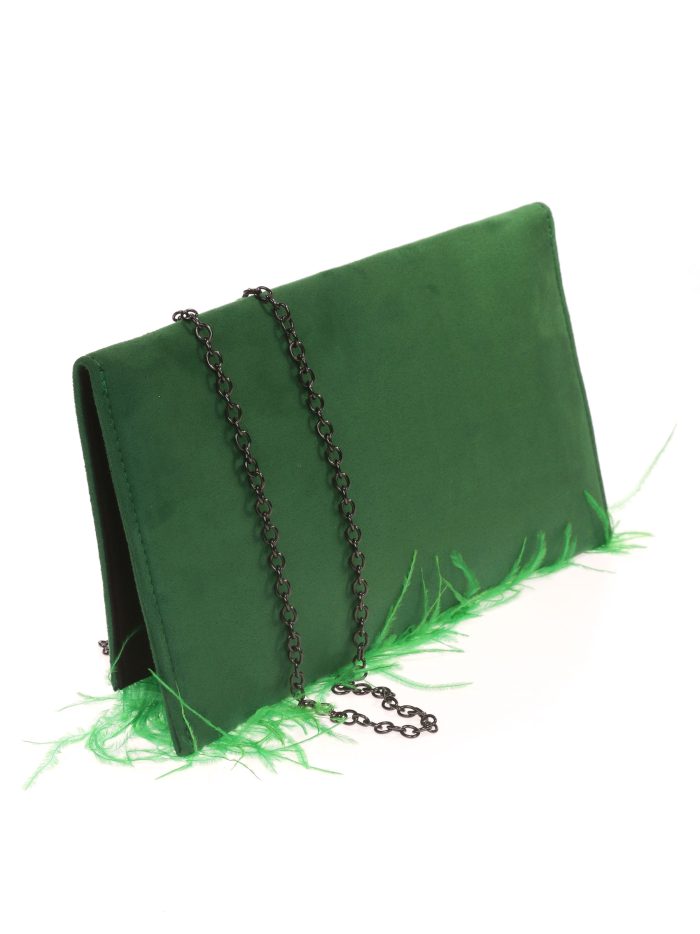 Cartera fiesta antelina plumas verde-hierba