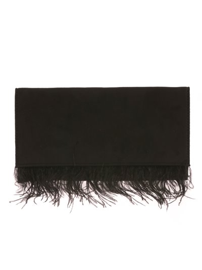 Suede effect clutch with feathers negro