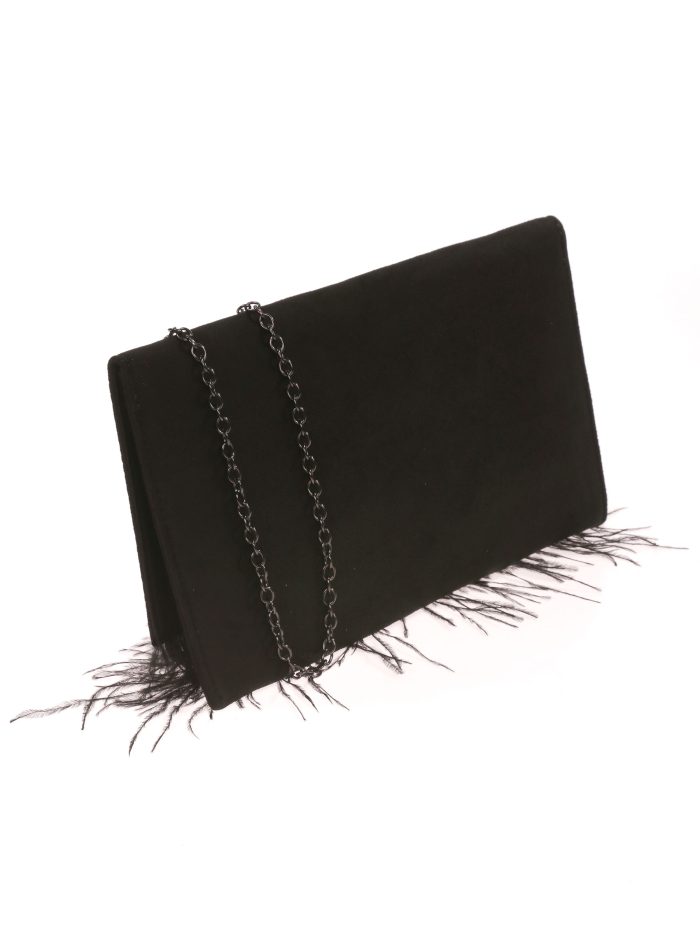 Cartera fiesta antelina plumas negro
