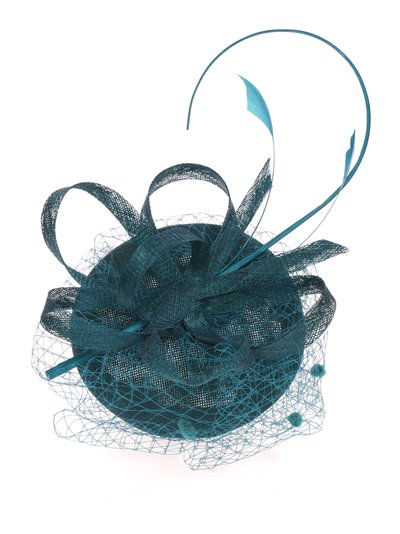 Hair fascinator headband with mesh teal