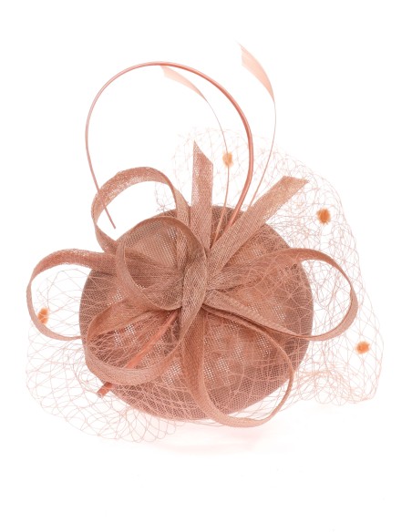 Tocado mediano redecillas rosa-palo