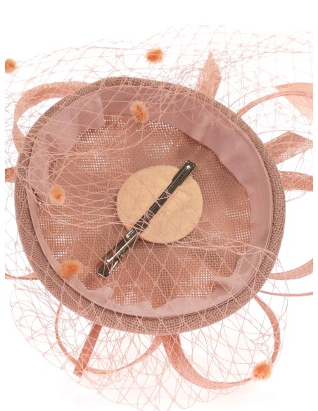 Tocado mediano redecillas rosa-palo