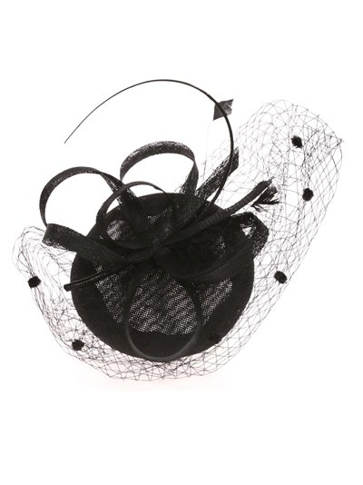 Hair fascinator headband with mesh negro