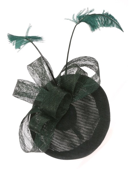 Tocado mediano plumas verde-botella