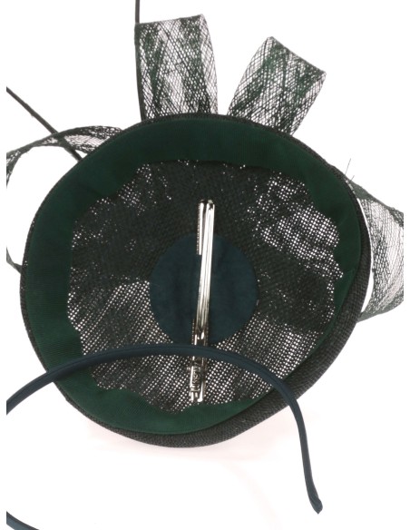 Tocado mediano plumas verde-botella