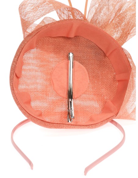 Tocado mediano plumas rosa-palo