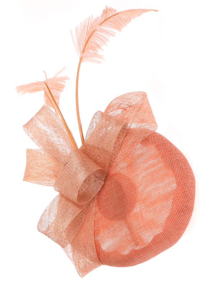 Tocado mediano plumas rosa-palo