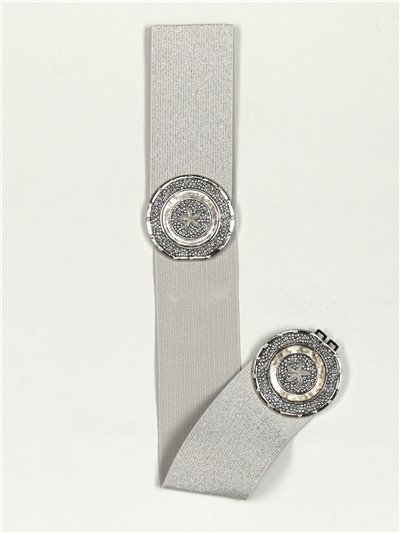 Elastic belt with beads plata-brillo