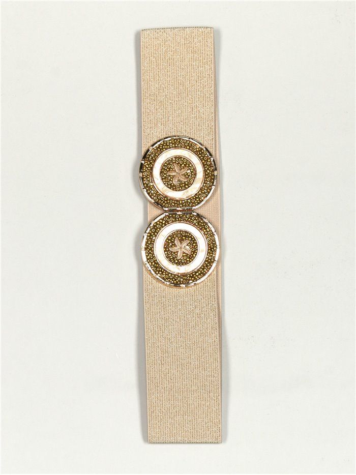 Elastic belt with beads oro-brillo