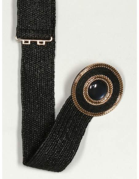 Cinturón elástico efecto rafia negro