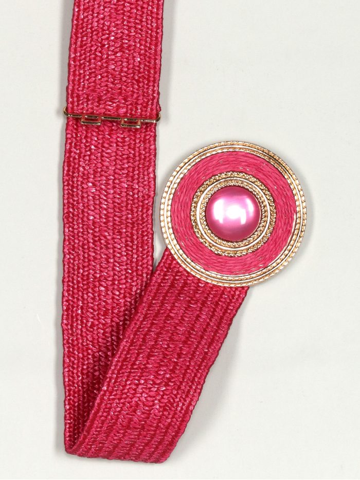 Cinturón elástico efecto rafia fucsia