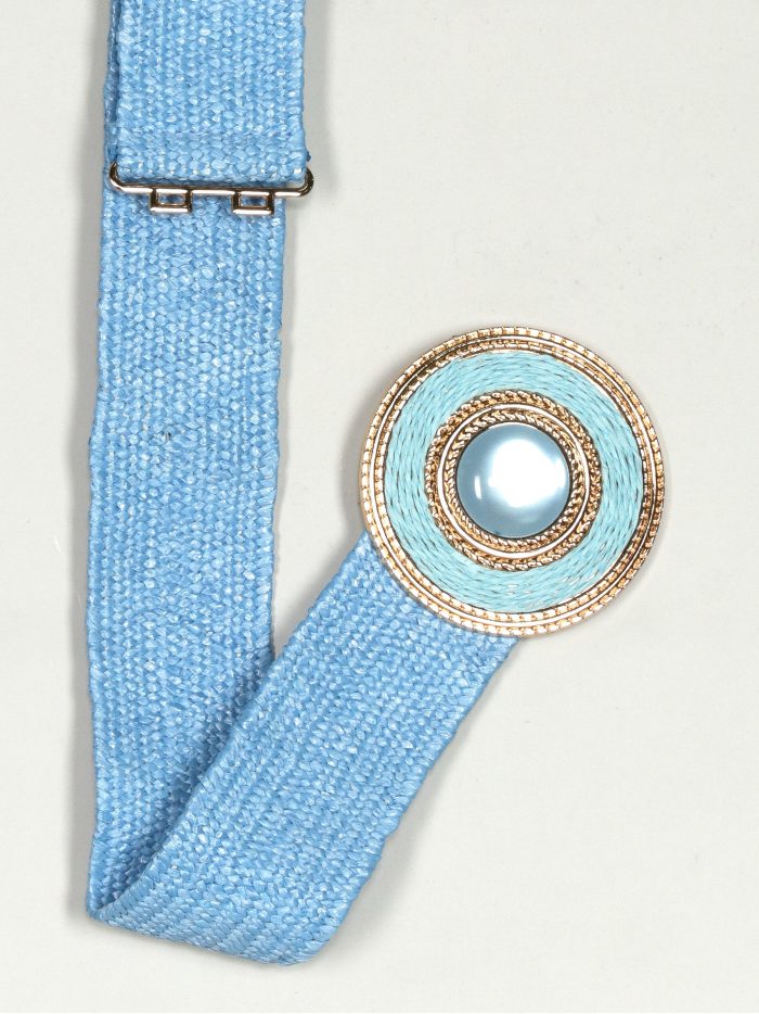 Cinturón elástico efecto rafia celeste