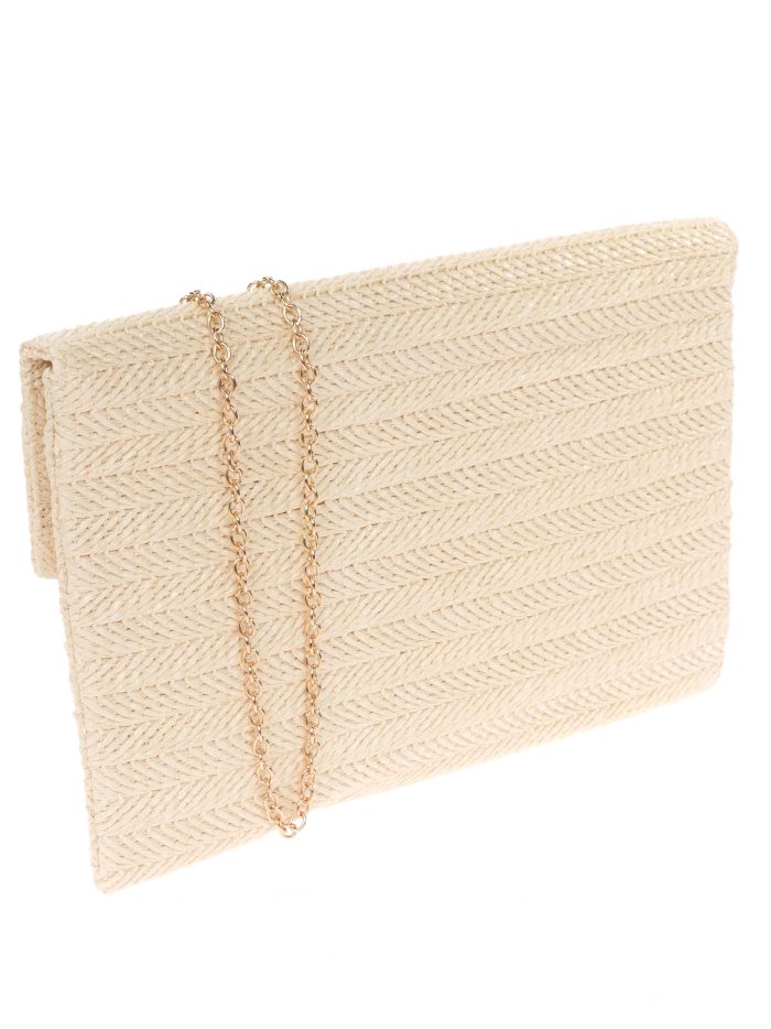 Carteira festa efeito ráfia branca