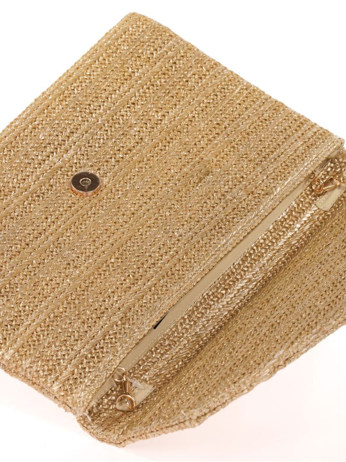 Cartera fiesta efecto rafia oro