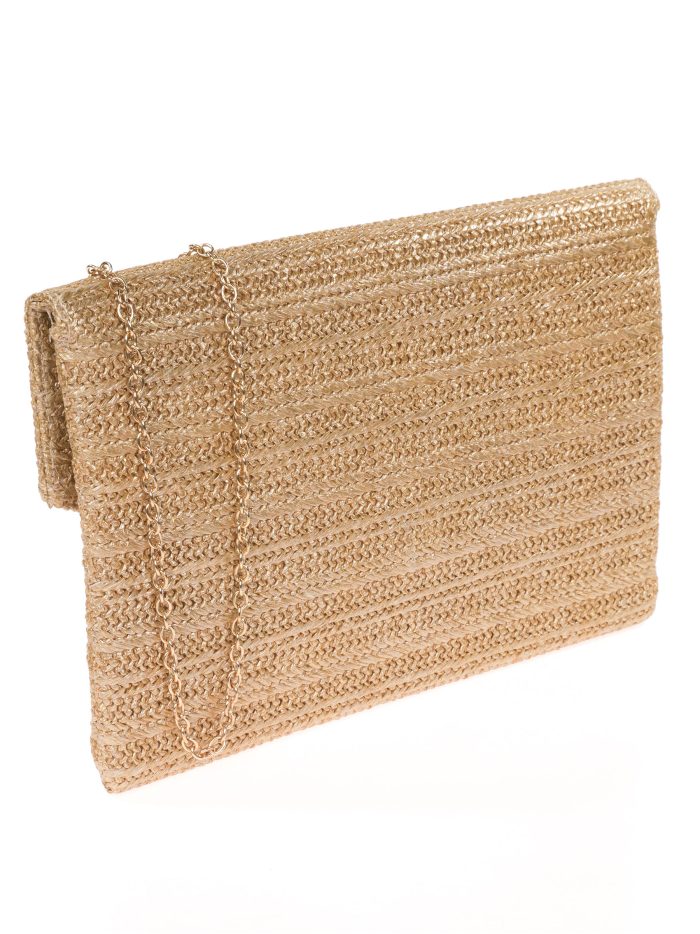 Cartera fiesta efecto rafia oro