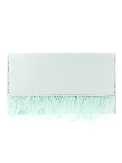 Suede effect clutch with feathers verde-agua