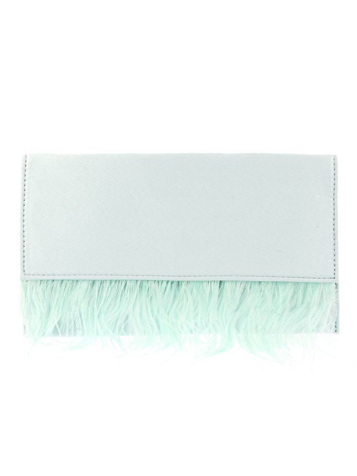 Suede effect clutch with feathers verde-agua