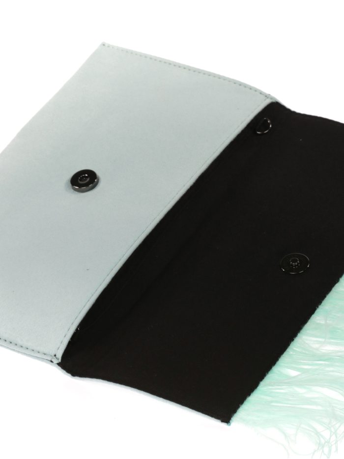 Abendtasche aus Wassergrünem Federimitat und Wildlederimitat