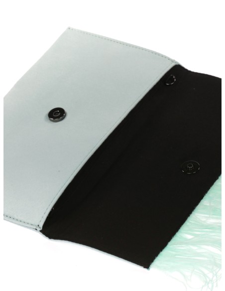 Cartera fiesta antelina plumas verde-agua