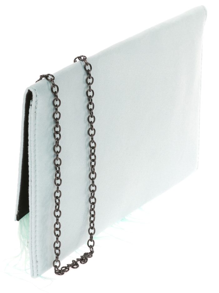 Abendtasche aus Wassergrünem Federimitat und Wildlederimitat