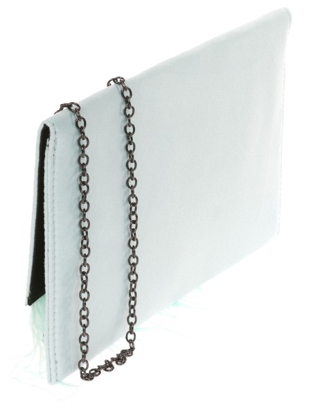 Cartera fiesta antelina plumas verde-agua