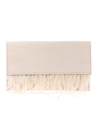 Suede effect clutch with feathers beige