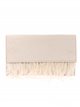 Suede effect clutch with feathers beige