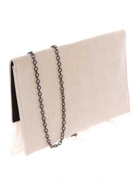 Cartera fiesta antelina plumas beige