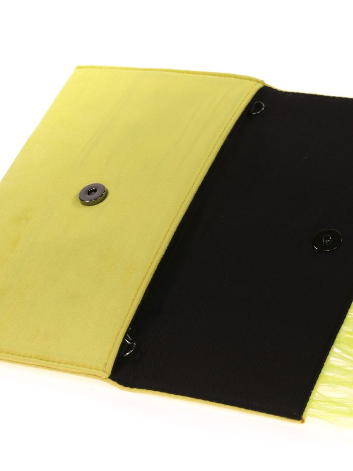 Cartera fiesta antelina plumas amarillo