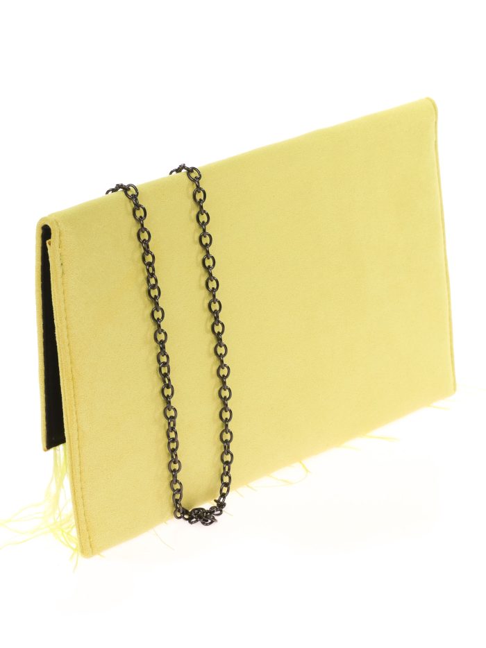 Cartera fiesta antelina plumas amarillo