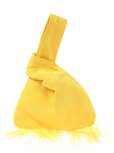Suede effect japanese knot bag with feathers amarillo