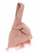 Suede effect japanese knot bag with feathers rosa-palo