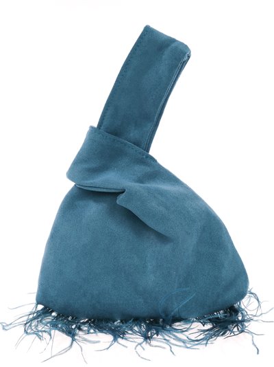 Suede effect japanese knot bag with feathers teal