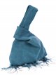 Suede effect japanese knot bag with feathers teal