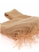 Suede effect japanese knot bag with feathers camel