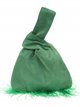 Suede effect japanese knot bag with feathers verde