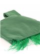 Suede effect japanese knot bag with feathers verde