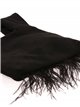 Suede effect japanese knot bag with feathers negro