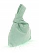 Suede effect japanese knot bag with feathers verde-agua