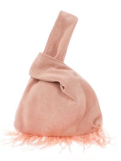 Suede effect japanese knot bag with feathers nude
