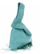 Suede effect japanese knot bag with feathers esmeralda