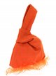 Suede effect japanese knot bag with feathers naranja