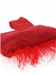 Suede effect japanese knot bag with feathers rojo