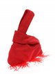 Suede effect japanese knot bag with feathers rojo